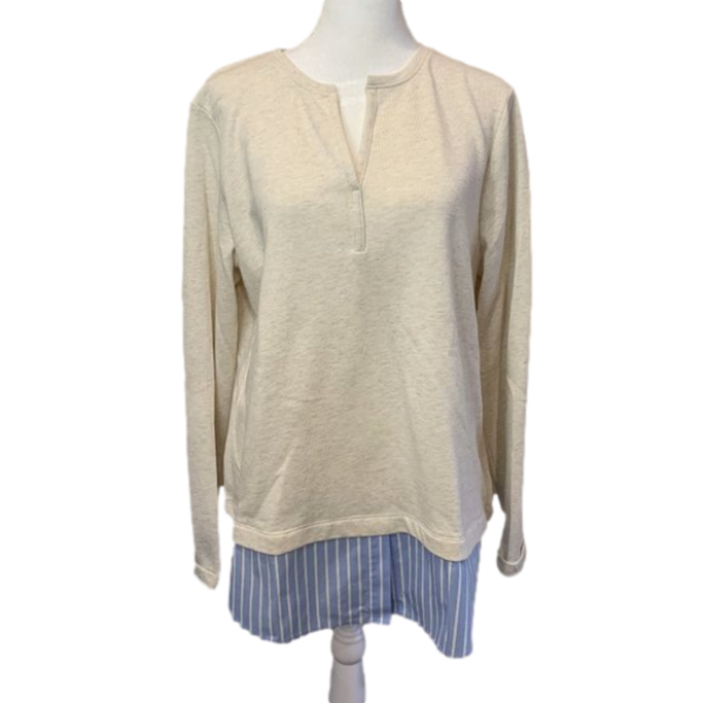 Van Heusen Sweatshirt w/ Blue & White Pin Stripe peek a poo shirt tail, Size Lrg